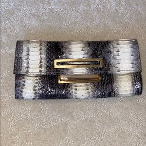 R & Y Augousti Snakeskin Clutch
